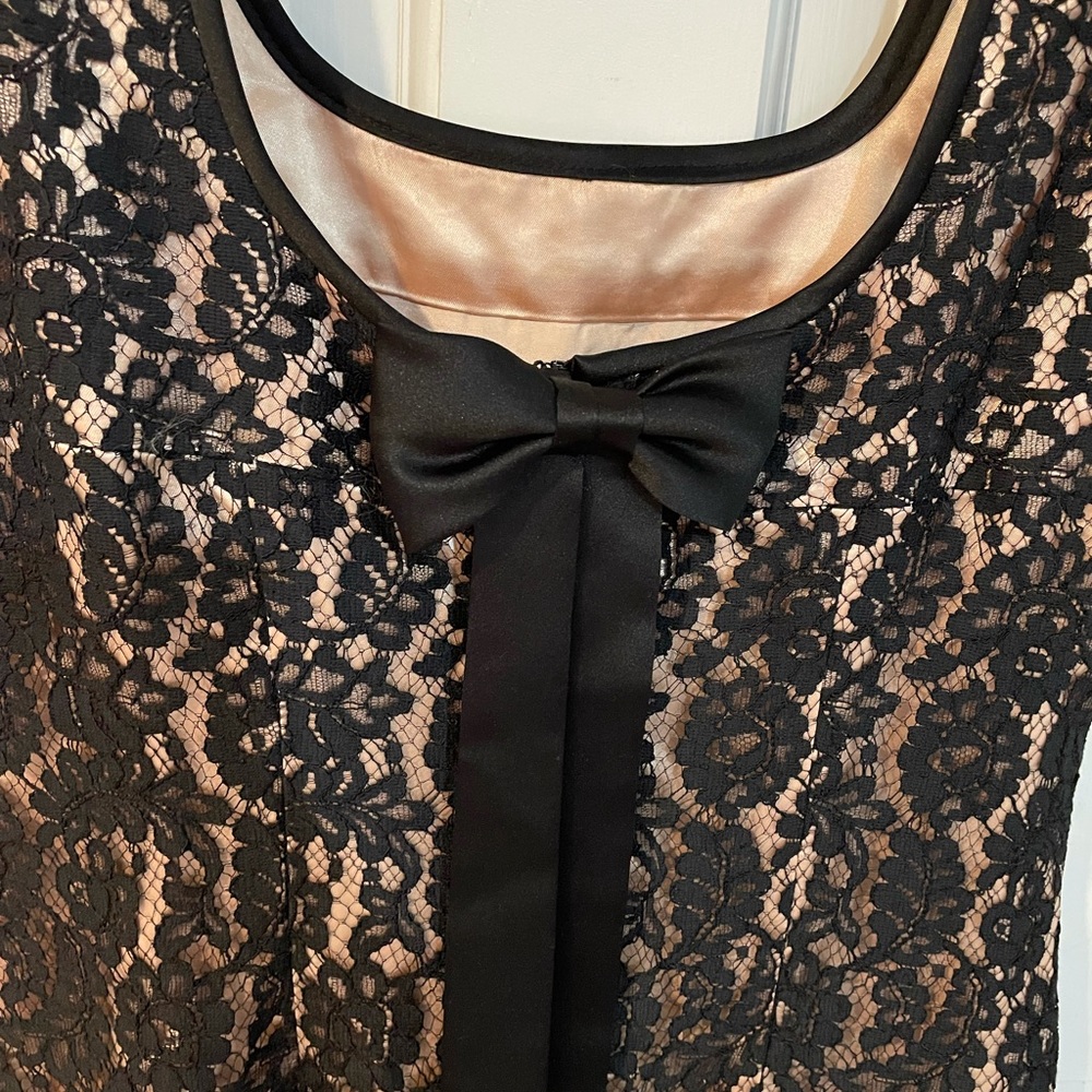 Donna Rico Black Lace Dress w/ Champagne Colored Underneath and Exquisite Detail - Picture 8 of 9